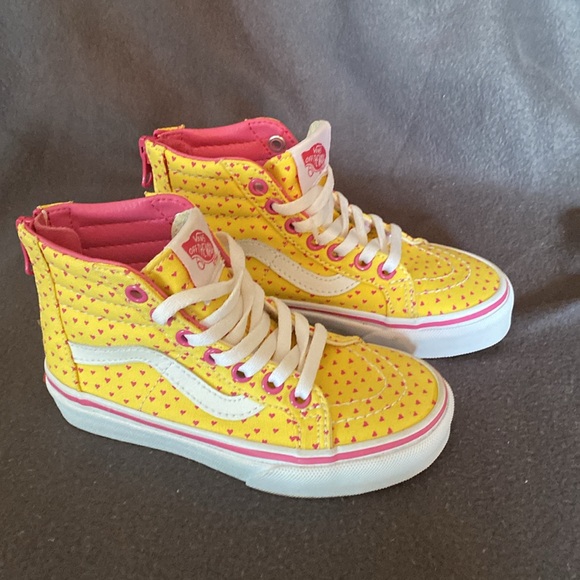 Vans Other - Vans yellow & pink heart old school high top zip up back sneaker 10.5 never worn